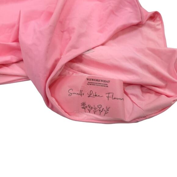 WeWoreWhat Cut Out One Piece Swimsuit Baby Pink Halter Runched Cup Tie - Picture 13 of 16